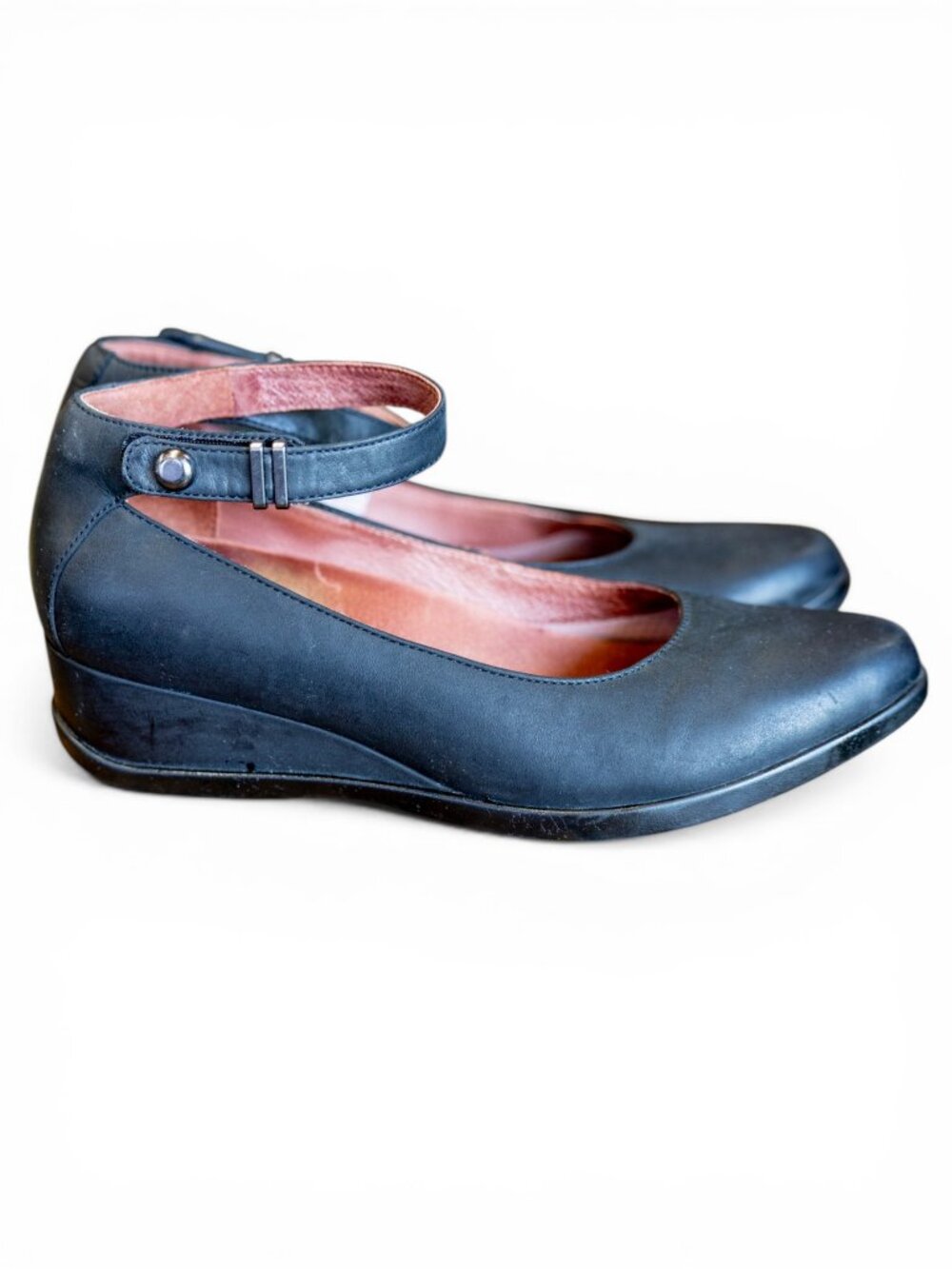 Dansko Black Leather Wedge Mary Jane Shoes with Ankle Strap - Picture 5 of 8